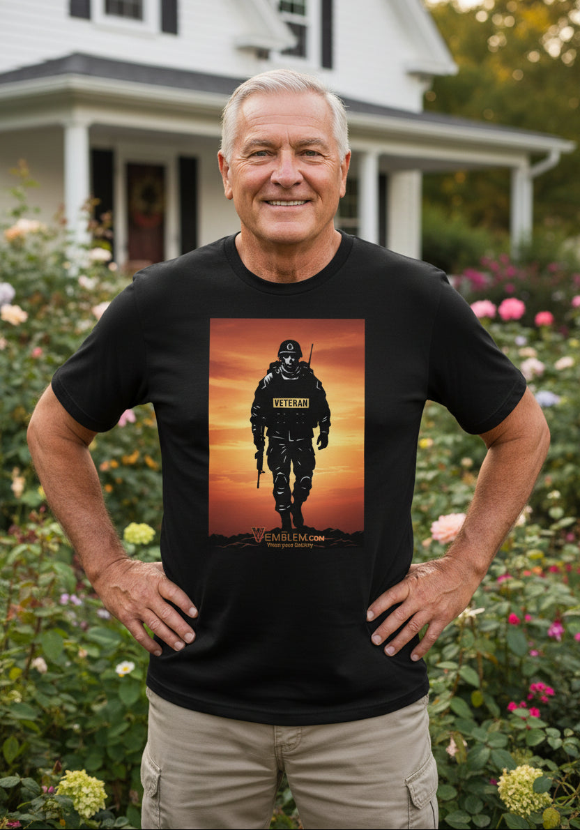 Black. Veteran in sunset T-shirt