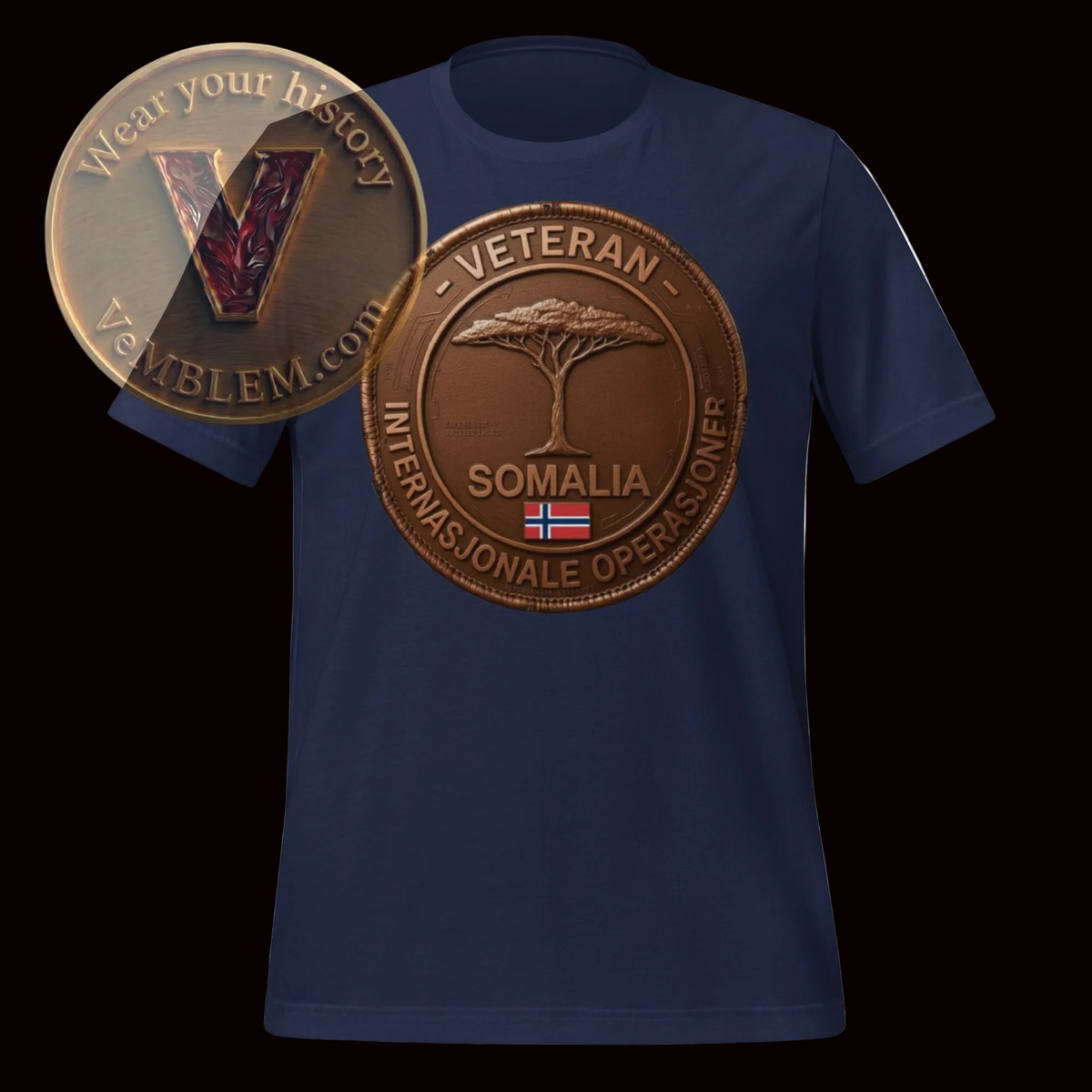 Badged - Navy. NOR UNOSOM Somalia (Stor patch) - Veteran T-shirt