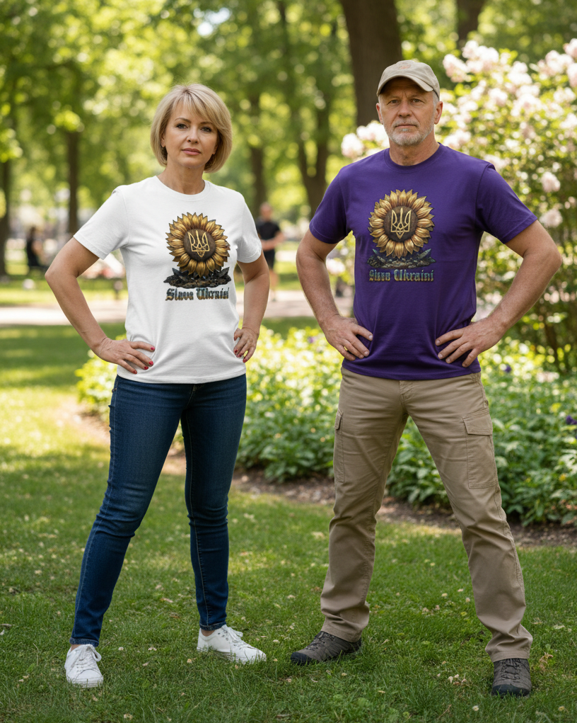 Badged - Purple-White-Slava Ukraini 6 T-shirt (Unisex)