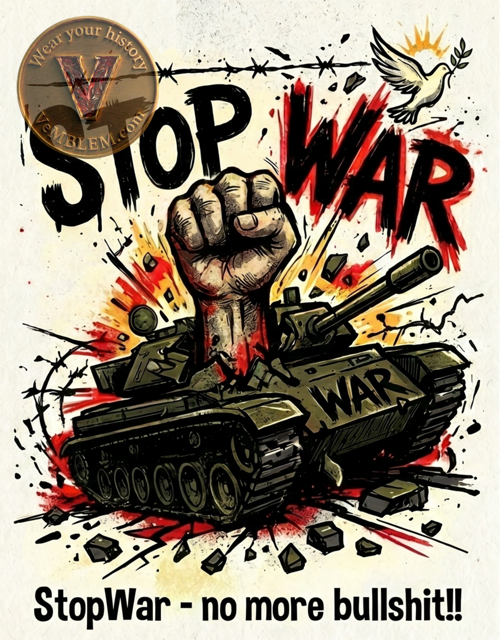 Badged - StopWar - No more BS  - T-shirt