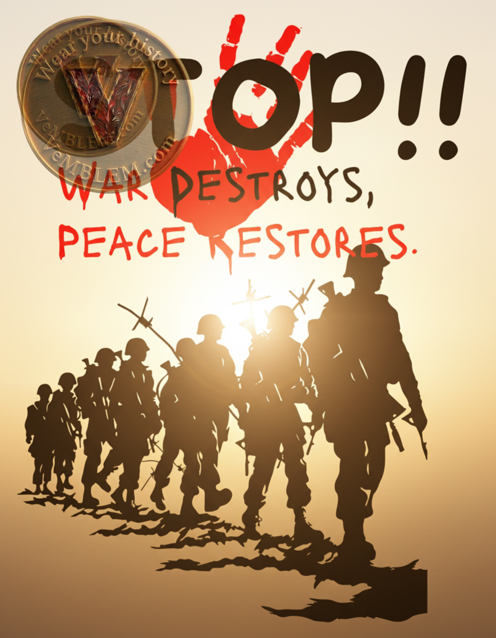 Badged - STOP - Peace Restores -  T-shirt